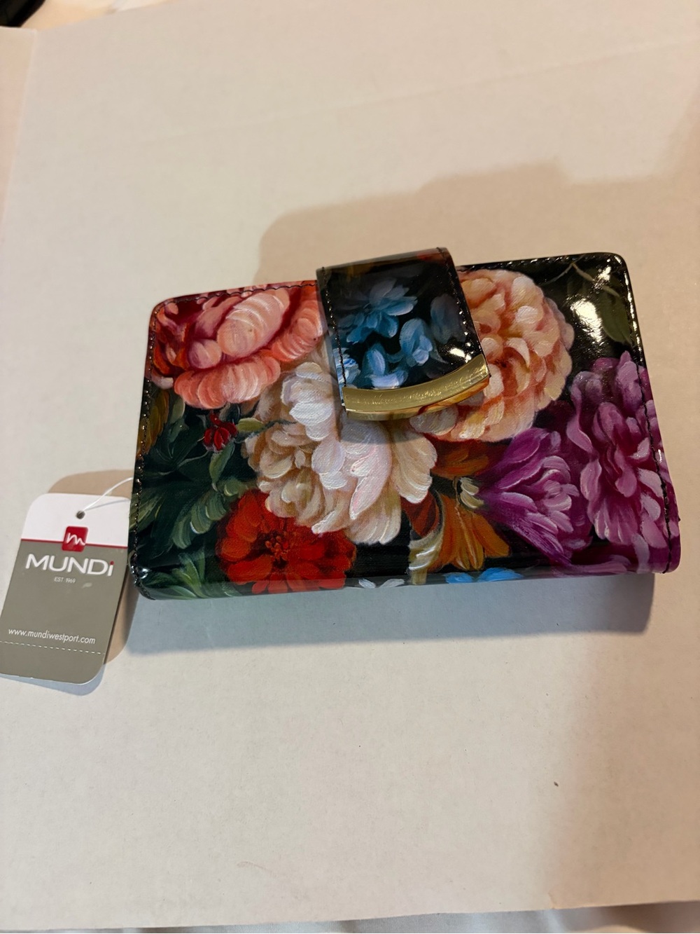Mundi VINTAGE Multicolor Vibrant Floral Patent Leather Wallet Brand New With Tag